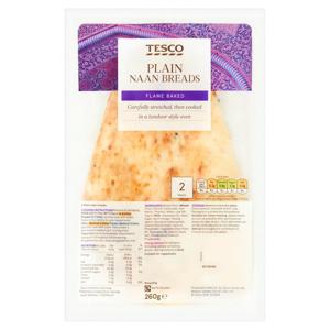 Tesco Plain Naans 2 Pack 260G