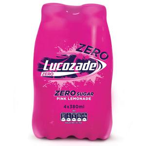 Lucozade Zero Pink Lemonade 4 X 380Ml