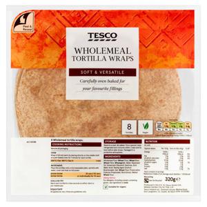 Tesco 8 Wholemeal Tortilla Wrap 320G