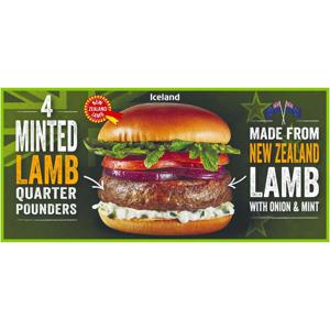 Iceland 4 Minted Lamb Quarter Pounders 454g