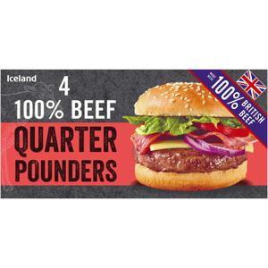 Iceland 4 100% British Beef Quarter Pounders 454g