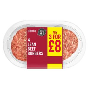 Iceland 4 Lean Beef Burgers 360g