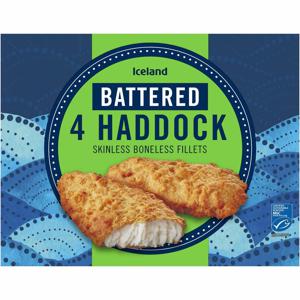 Iceland Battered 4 Haddock Skinless Boneless Fillets 500g