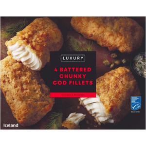 Iceland 4 Battered Chunky Cod Fillets 500g