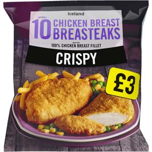 Iceland 10 (approx.) Crispy Chicken Breast Breasteaks 850g