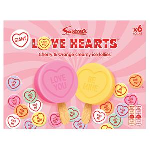 Swizzles Swizzels Love Hearts Giant Cherry & Orange Creamy Ice Lollies 6 x 50ml (300ml)