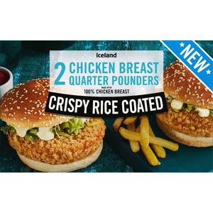 Iceland Crispy Rice Coated 2 Chicken Breast Quarter Pounders 227g