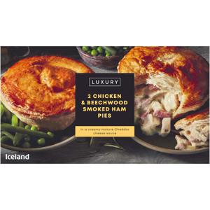 Iceland Luxury 2 Chicken & Beechwood Smoked Ham Pies 440g