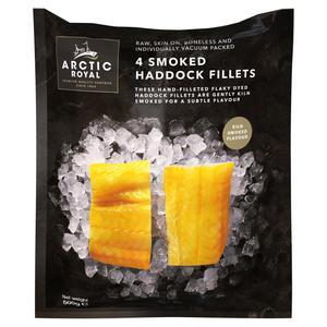 ARCTIC ROYAL 4 Smoked Haddock Fillets Kiln Smoked Flavour 500g