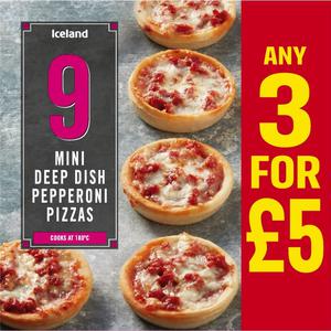 Iceland 9 Mini Deep Dish Pepperoni Pizzas 234g