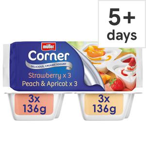 Muller Corner Strawberry Peach & Apricot Yogurts 6 X 136G