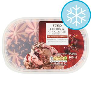 Tesco Cherry And Chocolate Ice Cream 900Ml