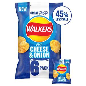 Walkers Less Salt Mild Cheese & Onion Crisps 6 X 25G