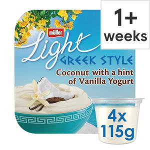 Muller Light Greek Style Coconut With Vanilla Yogurt 4X115g