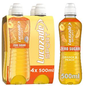 Lucozade Sport Zero Sugar Orange & Peach 4X500ml