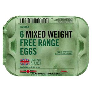 Iceland 6 Mixed Weight Free Range Eggs