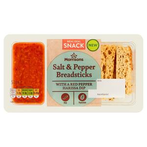 Morrisons Snack Salt & Pepper Breadsticks With A Red Pepper Harissa Dip