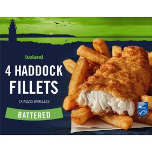 Iceland Battered 4 Haddock Skinless Boneless Fillets 440g