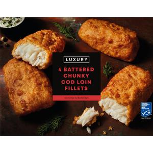 Iceland Luxury 4 Battered Chunky Cod Loin Fillets 500g