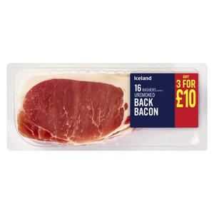 Iceland 16 Rashers (approx.) Unsmoked Back Bacon 500g