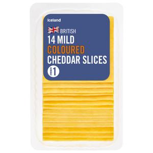 Iceland British 14 Mild Coloured Cheddar Slices 350g