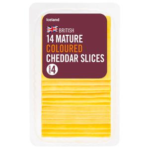 Iceland British 14 Mature Coloured Cheddar Slices 350g