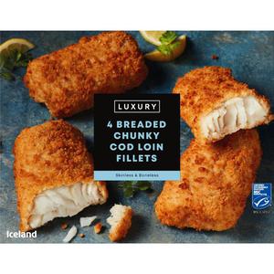 Iceland Luxury 4 Breaded Chunky Cod Loin Fillets 500g