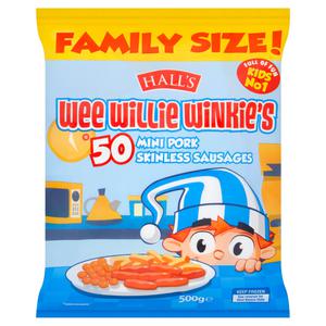 Hall's Wee Willie Winkie's 50 Mini Pork Skinless Sausages 500g