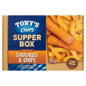 Tony's Chippy Supper Box Crispy Batter Sausages & Chips 300g