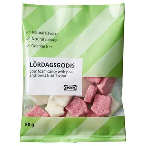 IKEA LORDAGSGODIS Sour foam candy with pear or forest fruit flavour