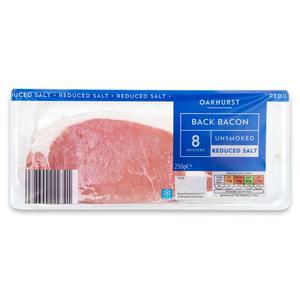 Oakhurst Unsmoked Reduced Salt Back Bacon 250g-8 Pack