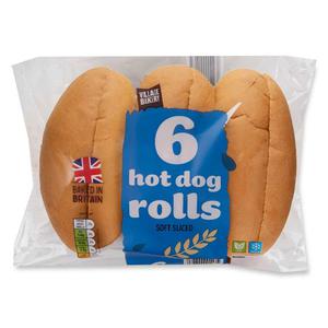 Village Bakery Sliced White Hot Dog Rolls 348g-6 Pack