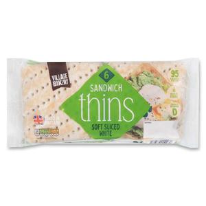 Village Bakery Sandwich Thins Soft Sliced White 240g-6 Pack