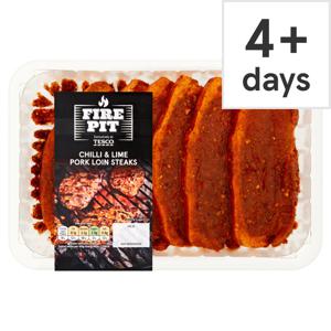 Tesco Fire Pit Chilli &Lime Pork Loin Steaks 600G