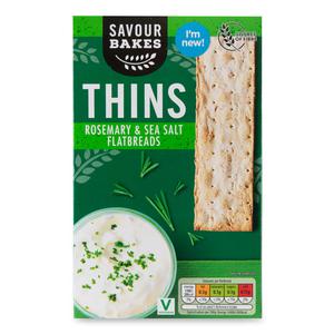 Savour Bakes Thins Rosemary & Sea Salt Flatbreads 125g