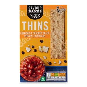 Savour Bakes Thins Cheddar & Cracked Black Pepper Flatbreads 125g