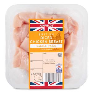 Ashfields 100% British Diced Chicken Breast Fresh Class A 400g