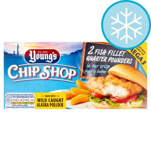 Youngs Chip Shop 2 Fish Fillet Quarter Pounders 227G