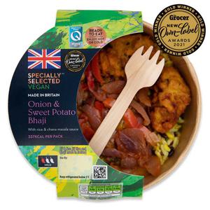 Specially Selected Vegan Onion & Sweet Potato Bhaji With Rice & Chana Masala Sauce 270g