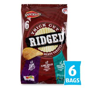 Snackrite Multipack Thick Cut Ridged Flame Grilled Steak Flavour Potato Crisps 6x30g