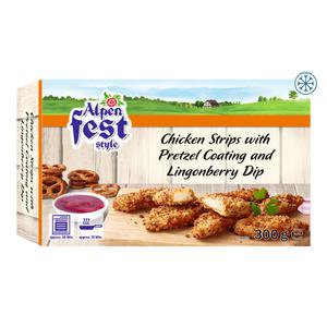 Alpenfest Chicken Strips with Pretzel Coating and Lingonberry Dip