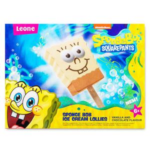 Leone Sponge Bob Squarepants Ice Cream Lollies Vanilla And Chocolate Flavour (216g) 6 X 36g