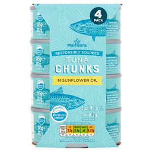 Morrisons Fad Free Tuna Chunks In Sunflower Oil (4x145g)