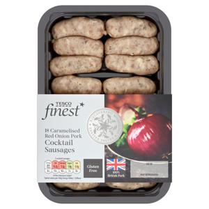 Tesco Finest 18 Pork Caramelised Onion Cocktail Sausages 270G