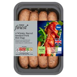 Tesco Finest 4 Whisky Barrel Smoked Pork Hot Dogs 400G