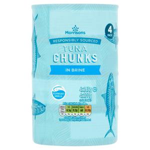 Morrisons Fad Free Tuna Chunks In Brine (4x145g)