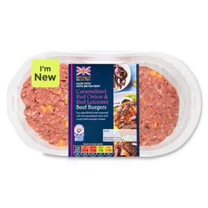 Specially Selected Caramelised Red Onion & Red Leicester Beef Burgers 340g