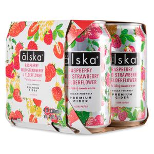 Alska Raspberry Wild Strawberry & Elderflower Premium Cider 4 X 330ml