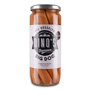 Dinos Famous 8 The Brooklyn Big Dog Beechwood Smoked Pork Hot Dogs 1030g (720g Drained)