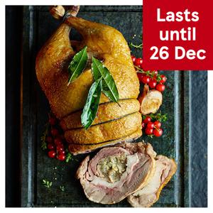 Tesco Finest Three Bird Roast with Pork, Apple, Sage & Honey Stuffing Serves 6